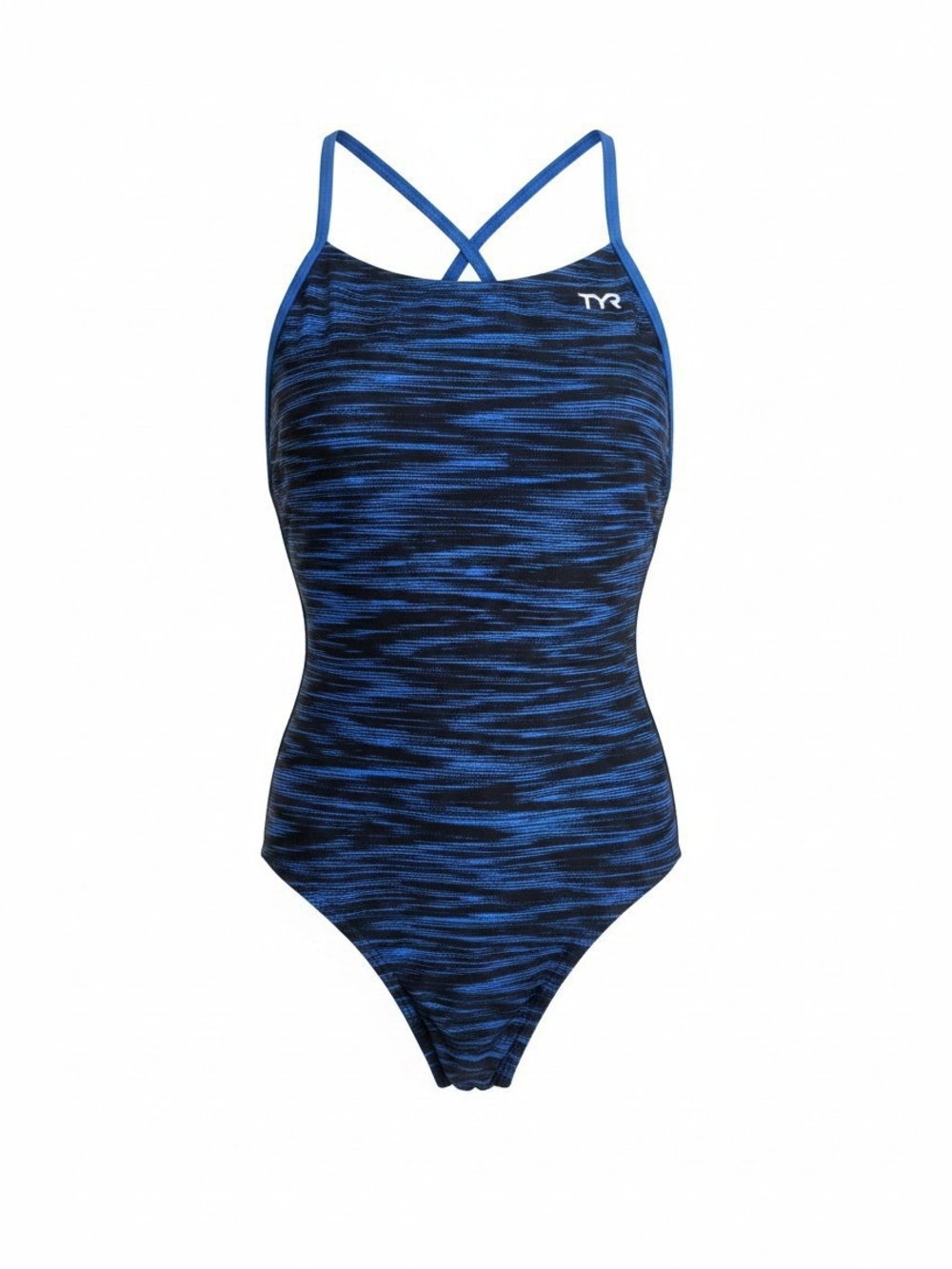TYR Blue and Navy Striated Crossback One-Piece Swimsuit Size 34